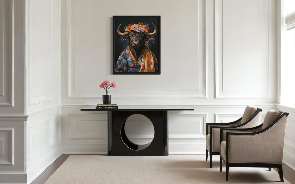 Water Buffalo Flower Crown and Floral Kimono Portrait Poster - Image 3