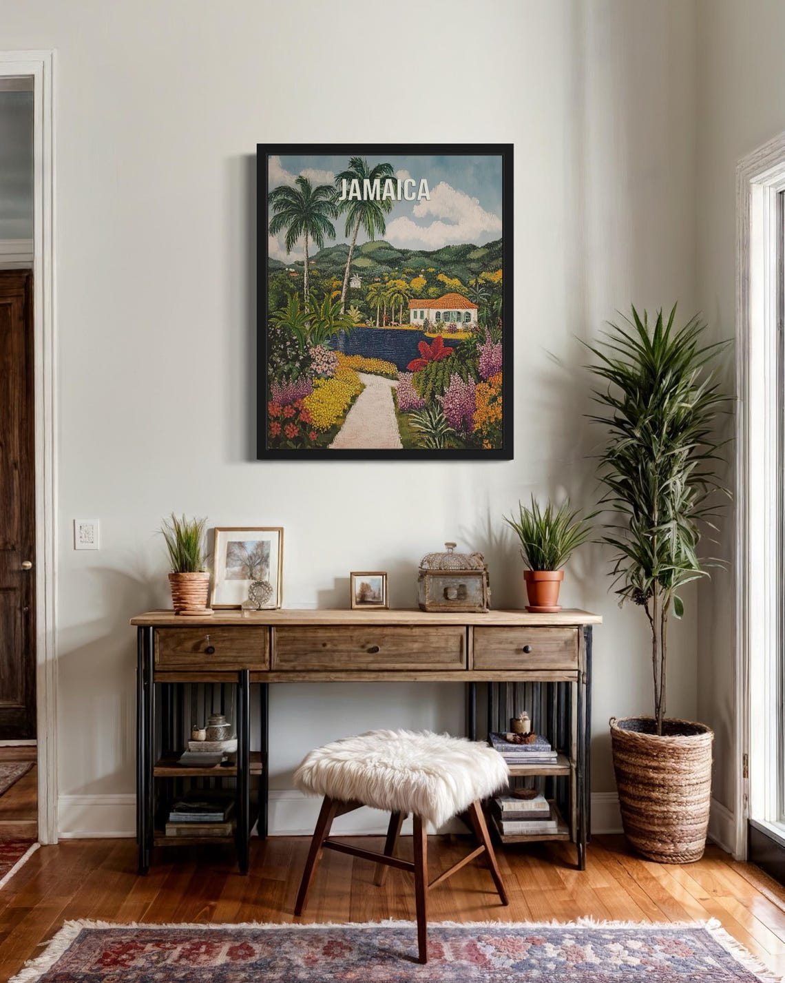 Jamaica Tropical Estate with Palms, Lake and Flower Path Travel Poster - Image 3