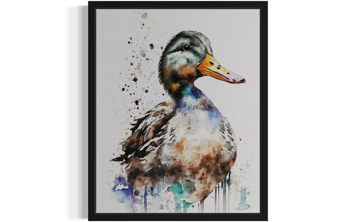 Brown Duck Watercolor Portrait With Paint Splash Detail Poster