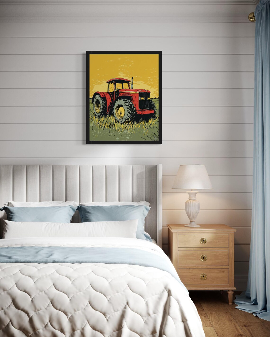 Vintage Red Tractor Rural Field Golden Sunset Farm Pop Art Poster - Image 2