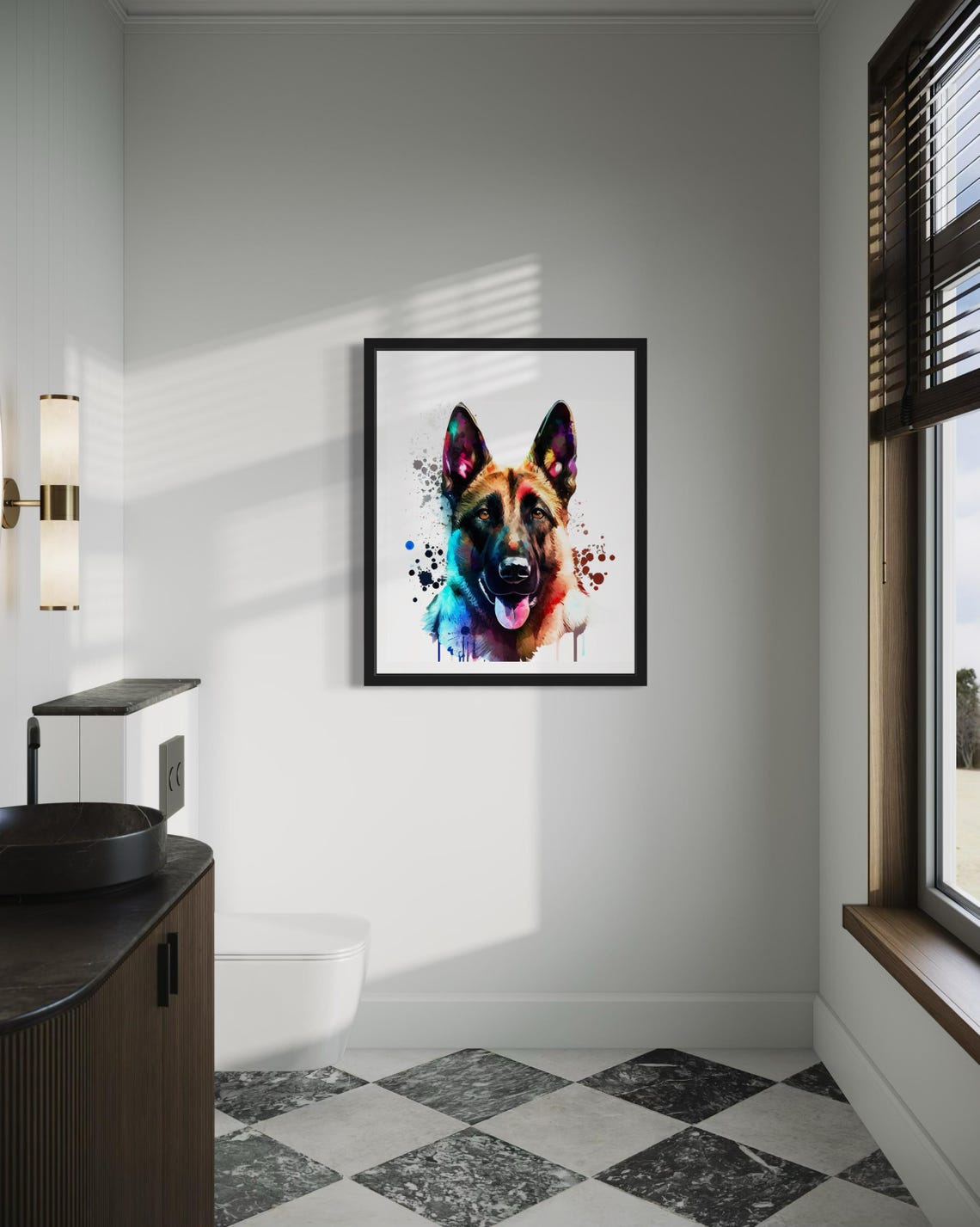 Happy Belgian Shepherd Tan Coat Watercolor Splash Portrait Dog Poster - Image 4