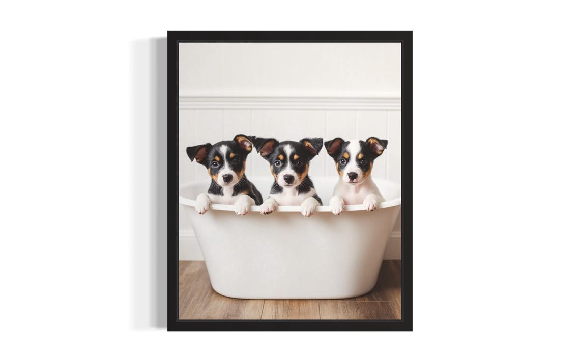 Australian Cattle Dog Puppies In A White Bathtub Bathroom Decor Poster
