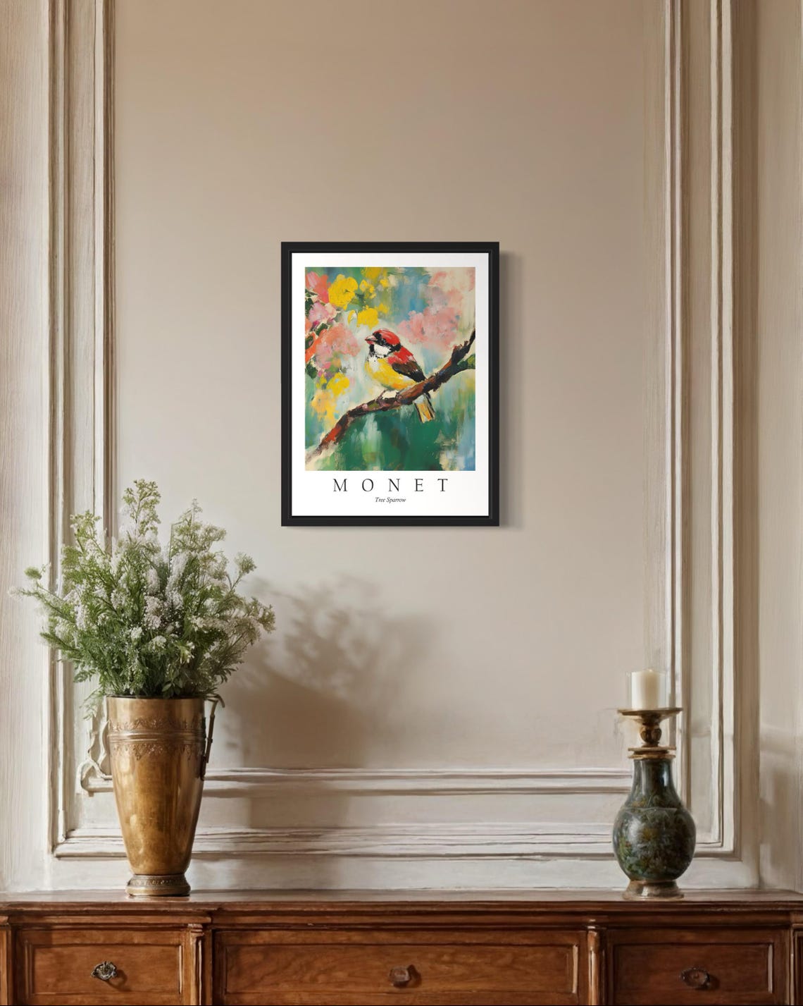 Tree Sparrow Bird, Monet Art Print - Image 2