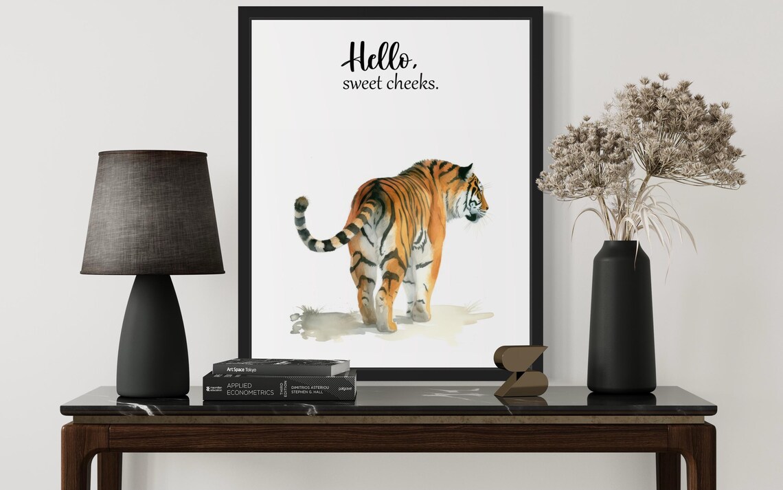 Hello Sweet Cheeks Cheeky Siberian Tiger Bathroom Humor Poster - Image 3