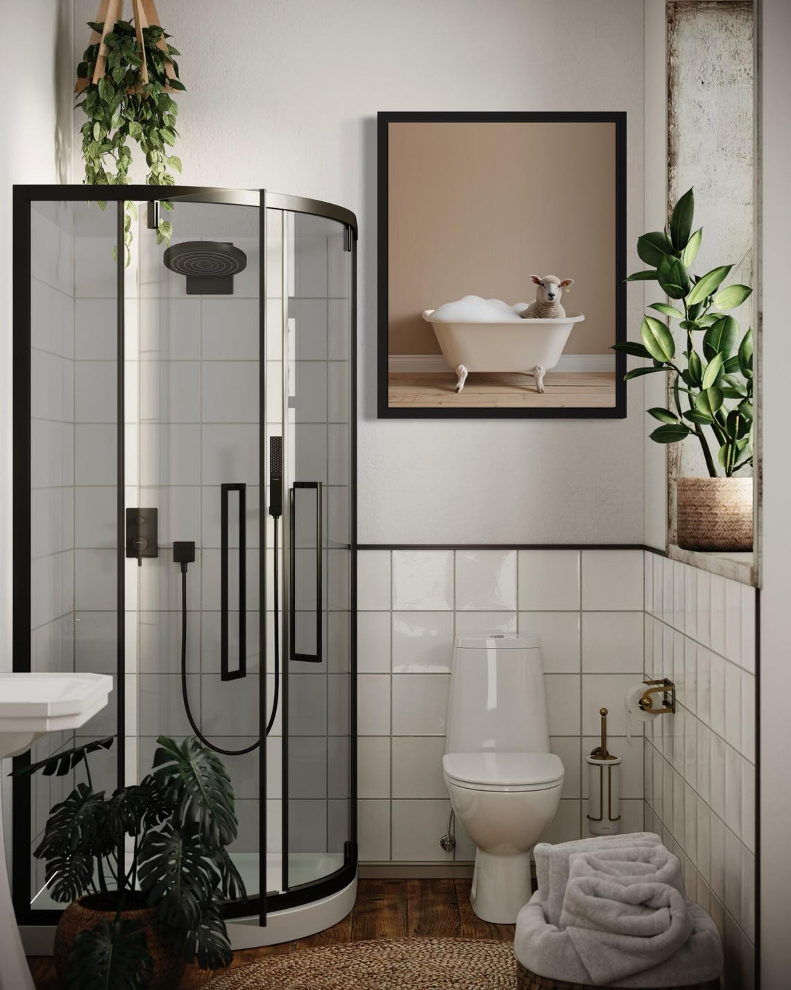 Lamb Sitting in a White Clawfoot Bubble Bath Tub Photo Poster - Image 4
