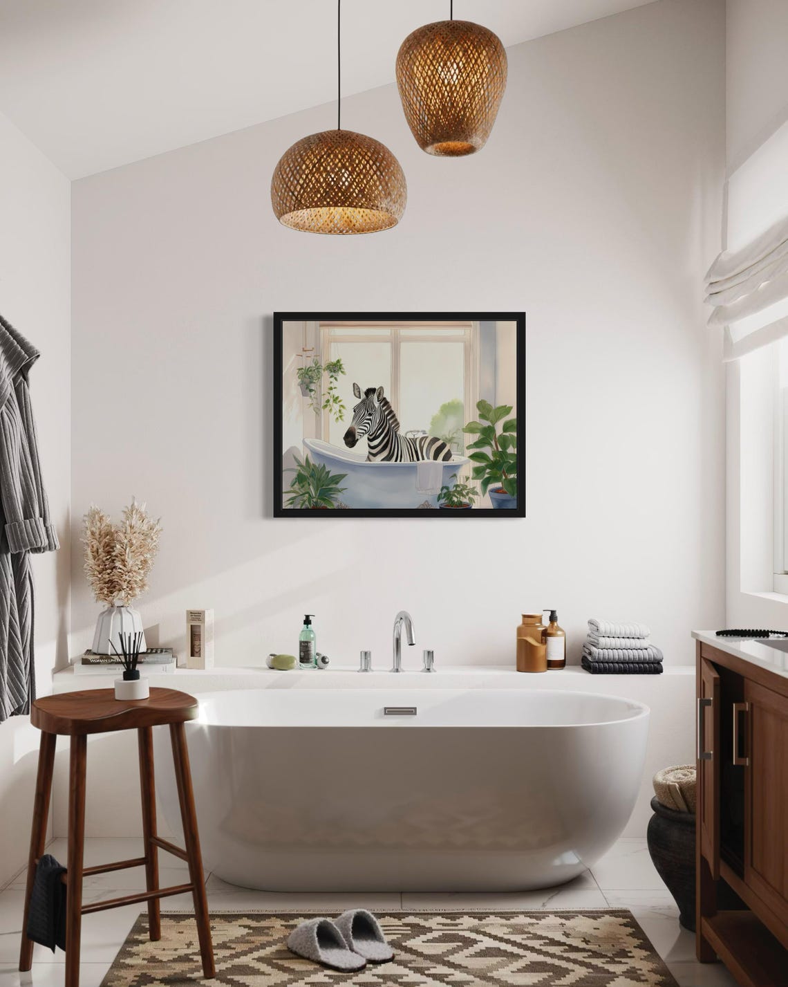 Zebra Bathing In Vintage Bathtub Sunlit Window Bathroom Art Poster - Image 4