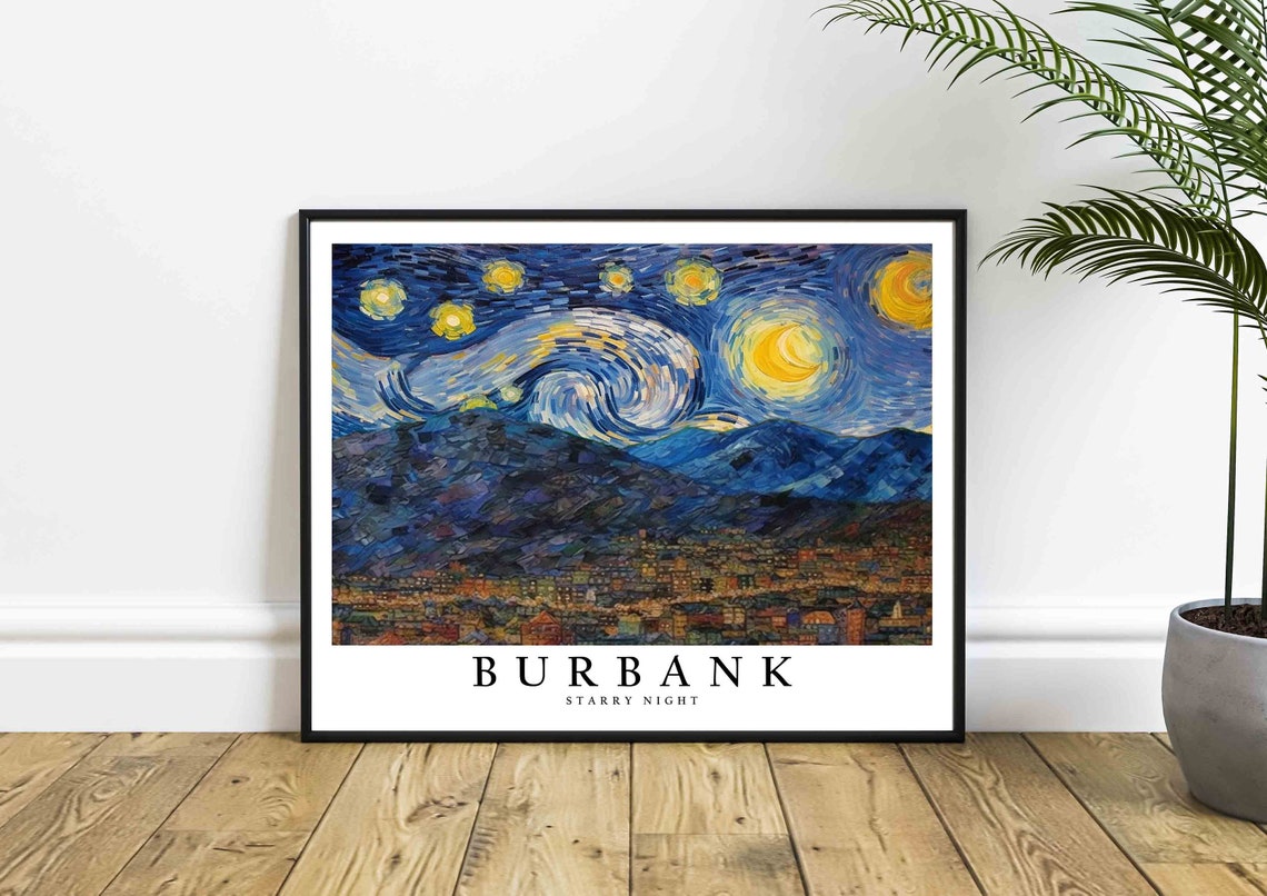 Burbank Starry Night City Lights Dark Mountain Ridge Night Poster - Image 4