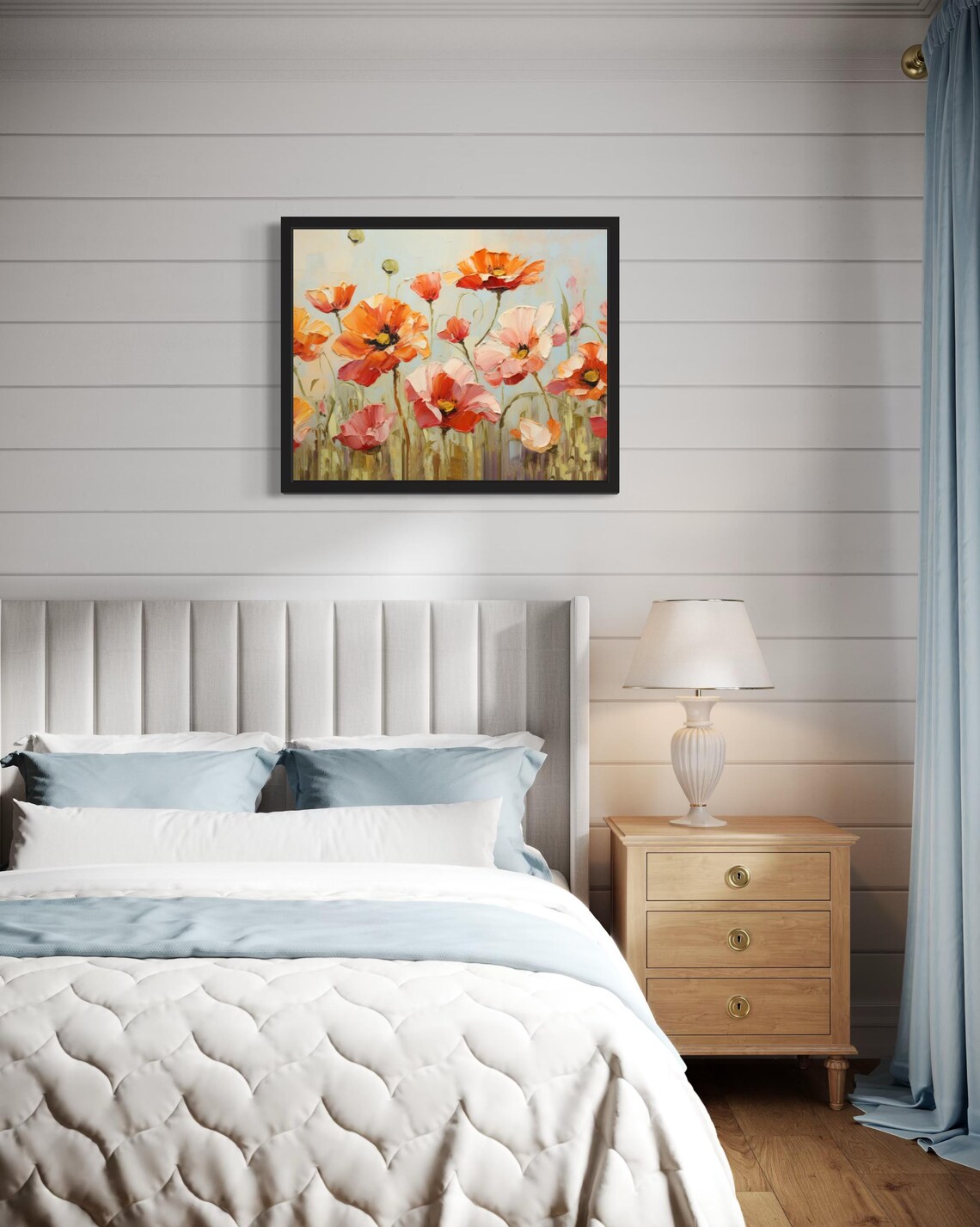 Orange and Pink Poppies Swaying in Blooming Field Painting Poster - Image 4