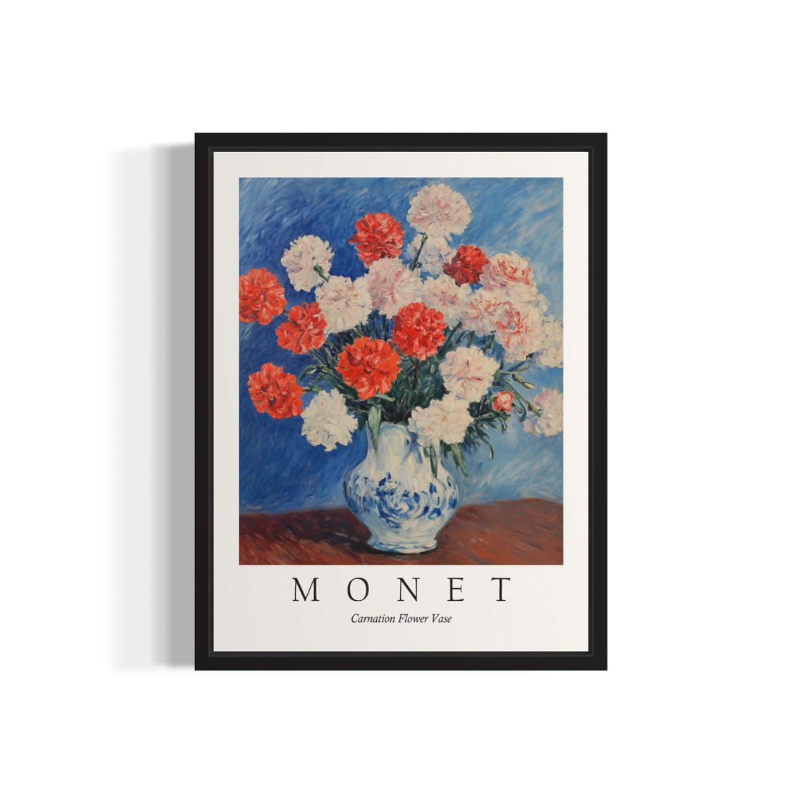 Carnation Flower Vase Red White Blooms Monet Style Art Poster