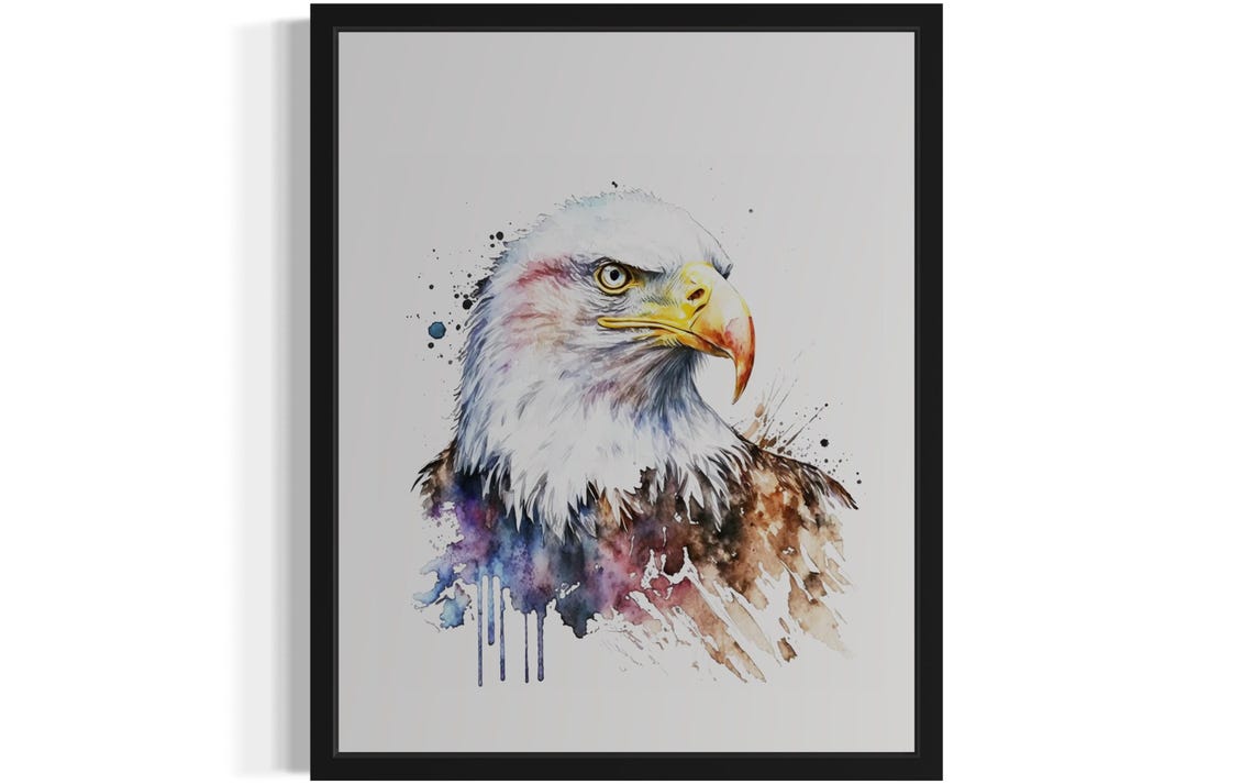 Bald Eagle Watercolor Portrait Patriotic Wildlife Art Poster