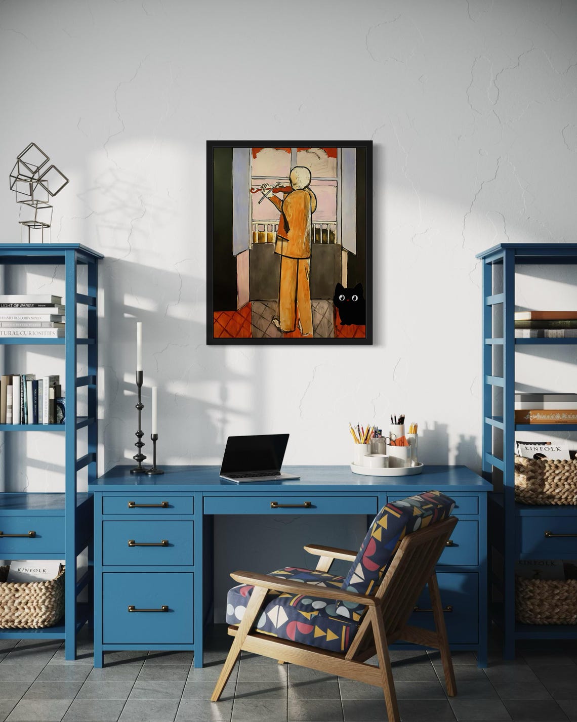 Matisse Inspired Violinist By Window With Playful Black Cat Poster - Image 3