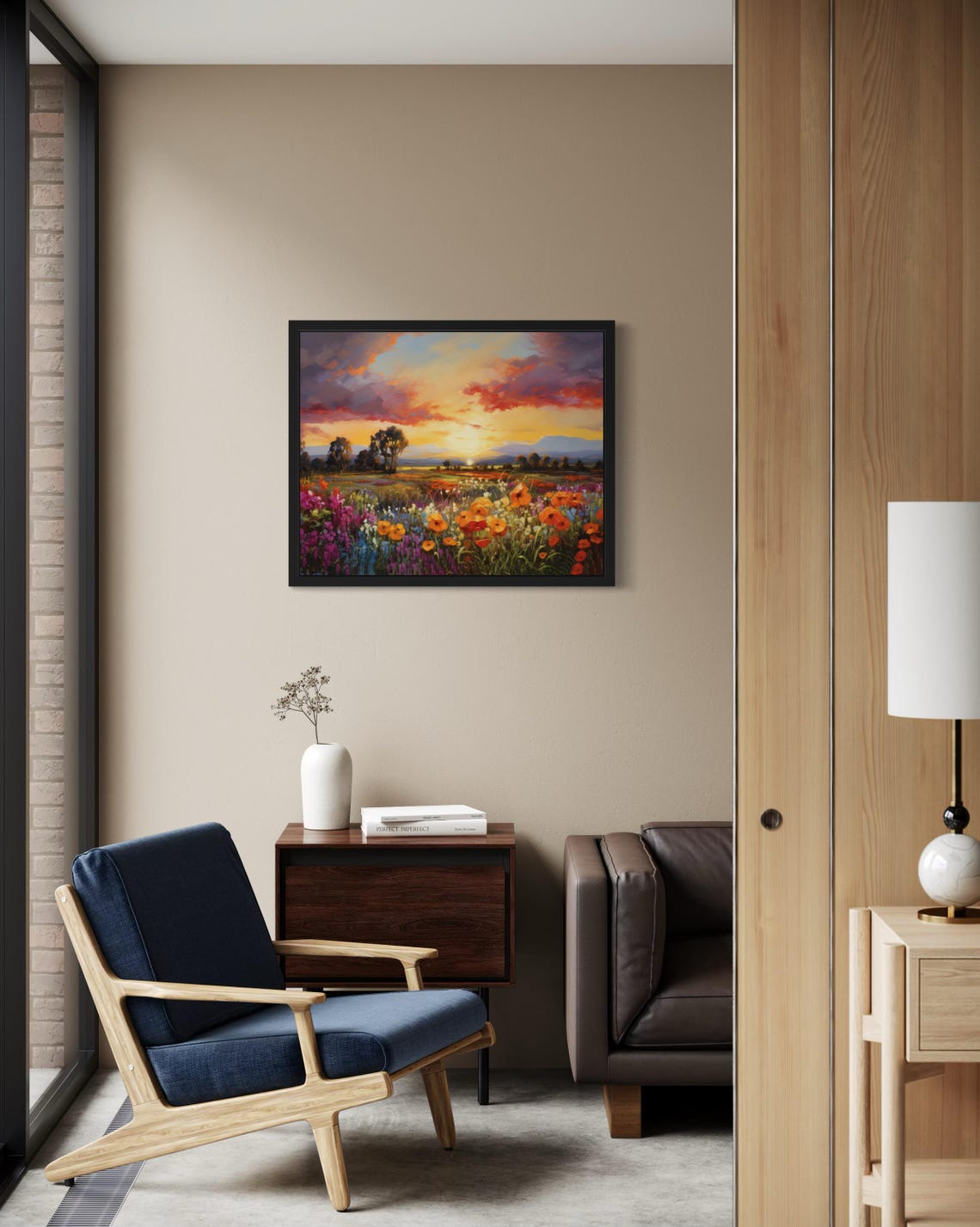 Wildflower Farm Garden Meadow Under Sunset Sky Painting Poster - Image 2