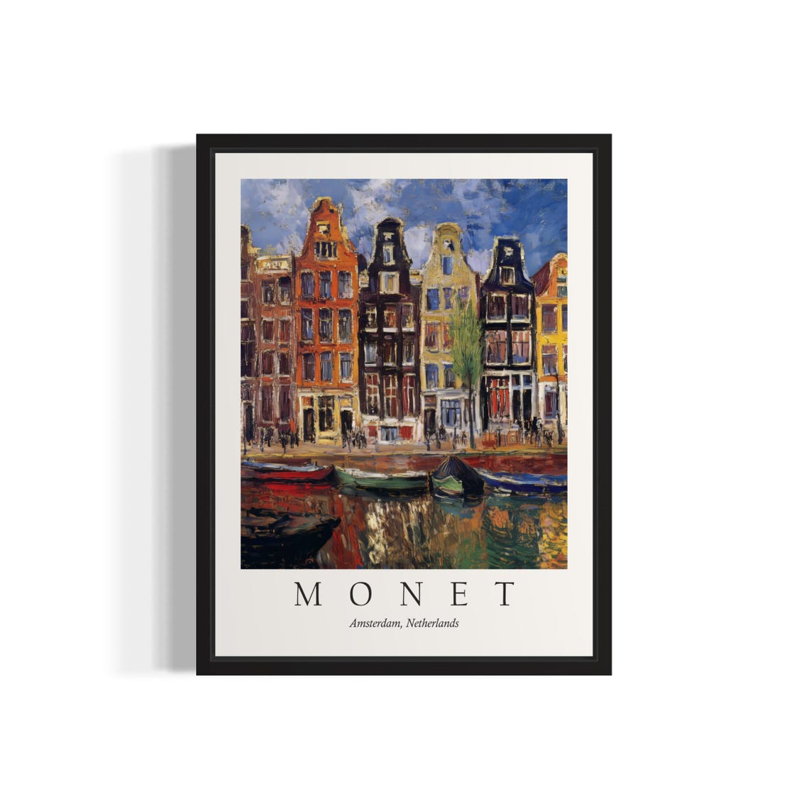 Amsterdam Netherlands Canal Houses Boats Monet Style Art Poster