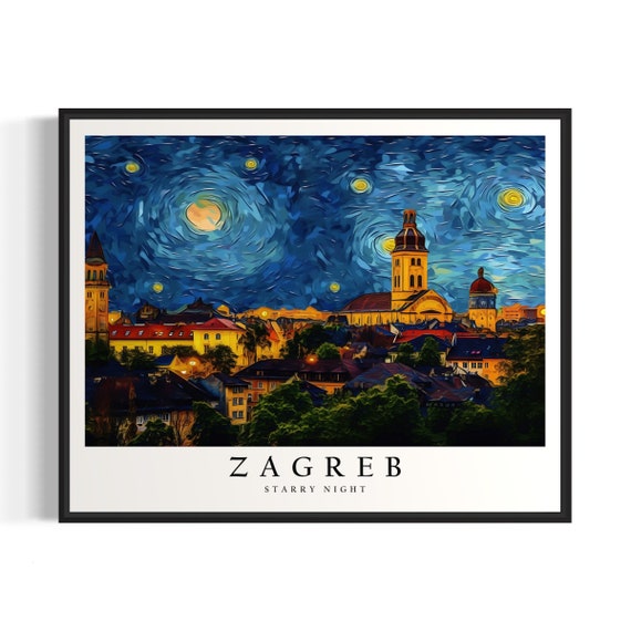 Zagreb Starry Night Art Print Zagreb Poster Wall Art Original Zagreb Painting Decor