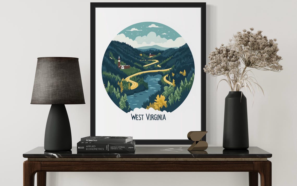 West Virginia Winding Mountain Road Circular Travel Scenery Poster - Image 3
