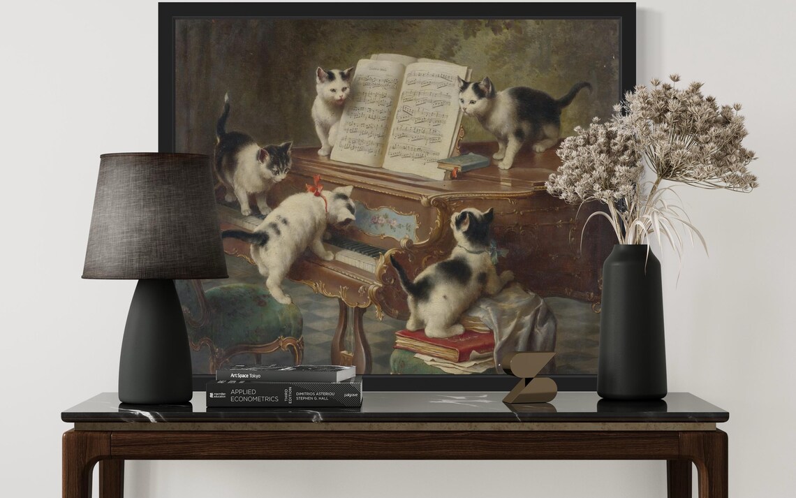 Playful Kittens Around Grand Piano Classic Oil Poster Home Decor Gift - Image 3