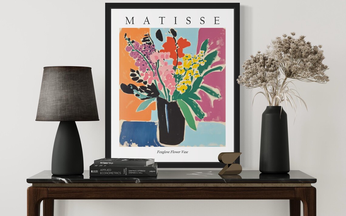 Foxglove Tall Flower Spikes in Black Vase Matisse Style Poster - Image 3