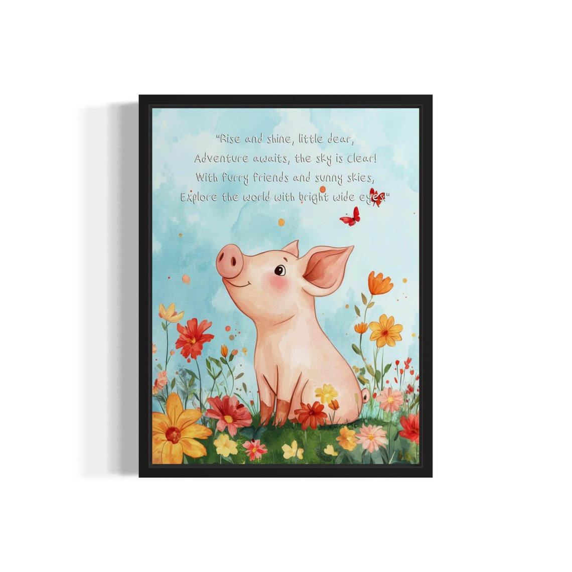 Smiling Baby Pig with Joyful Adventure Poem Nursery Wall Poster