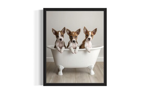Basenji Puppies In A White Bathtub Cute Puppy Bathroom Decor Poster