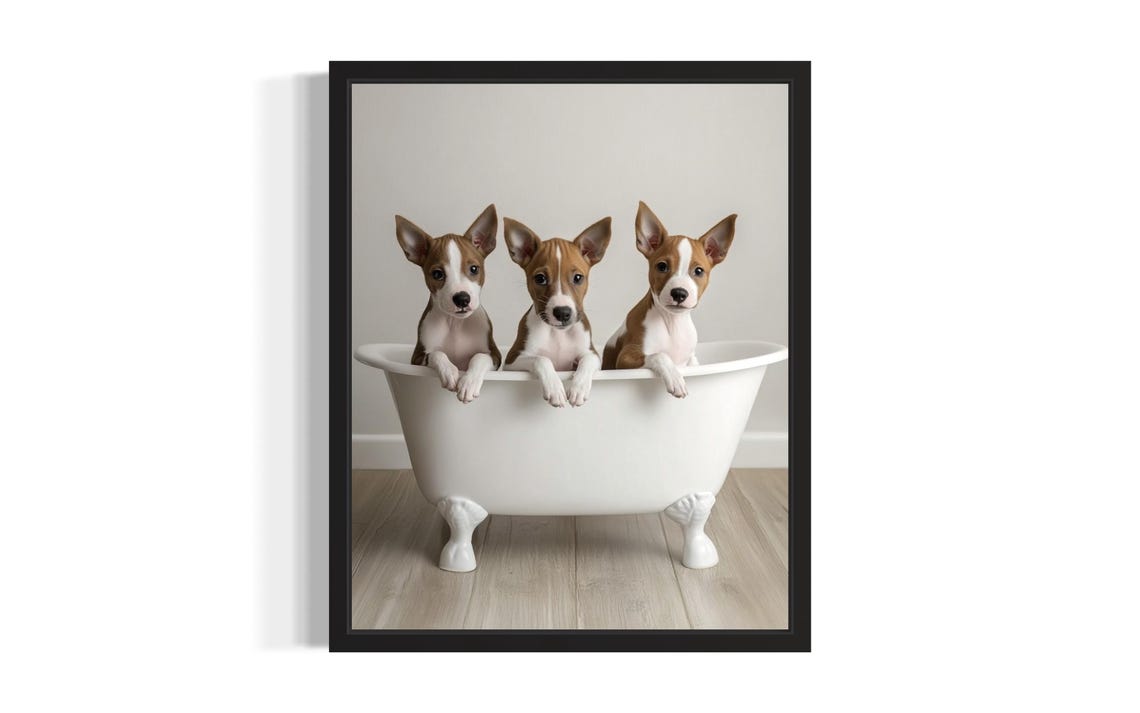 Basenji Puppies In A White Bathtub Cute Puppy Bathroom Decor Poster