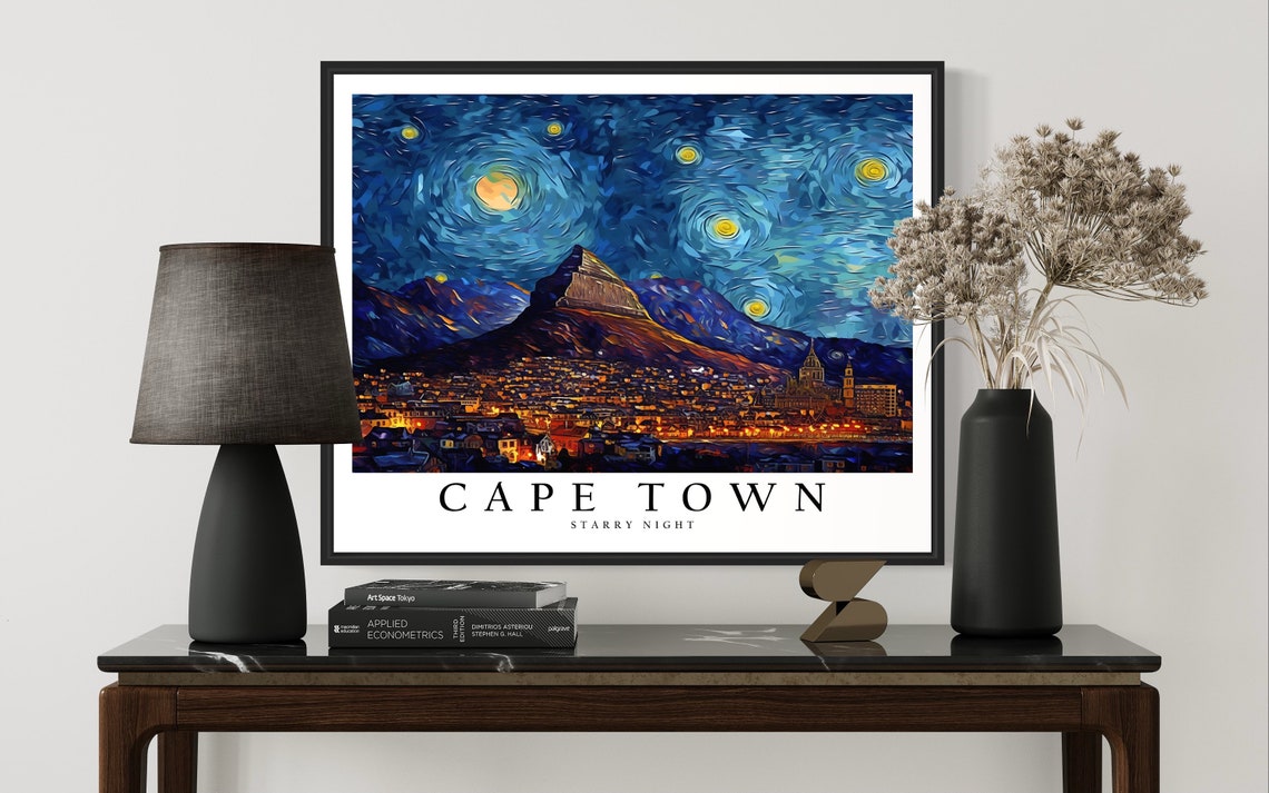 Cape Town Starry Night Table Mountain City Lights Night Art Poster - Image 3