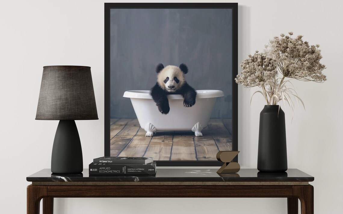 Baby Panda Peeking Over a White Clawfoot Bathtub Photo Poster - Image 2