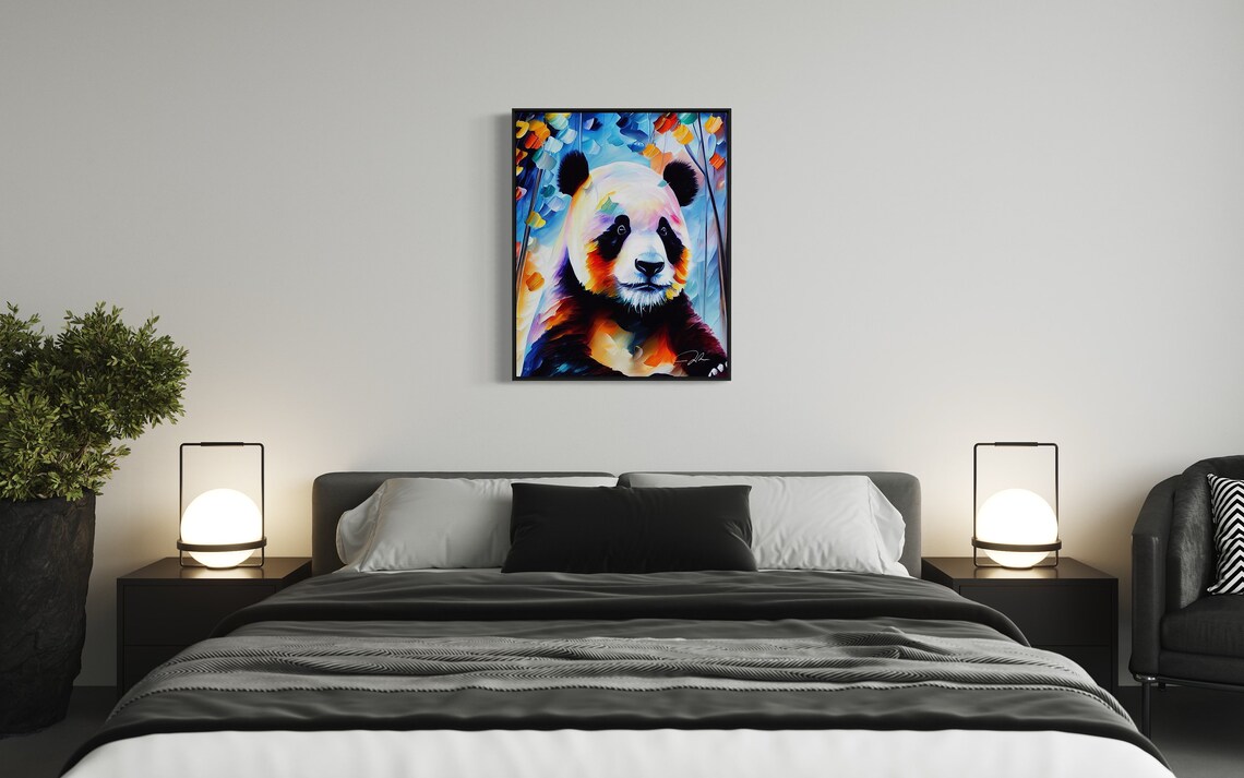 Giant Panda Colorful Abstract Wildlife Oil Portrait Art Poster - Image 2