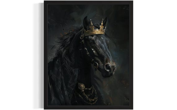 Black Horse King Vampire Art Print Poster Gothic Original Artwork Portrait Vintage Prints Decor