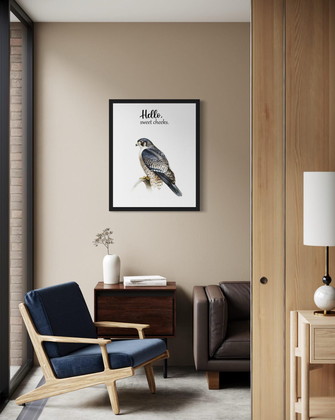 Falcon Hello Sweet Cheeks Funny Perched Bird Bathroom Poster - Image 2