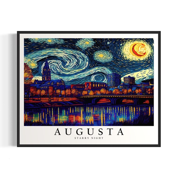 Augusta Starry Night Riverside Bridge Skyline Night Art Poster