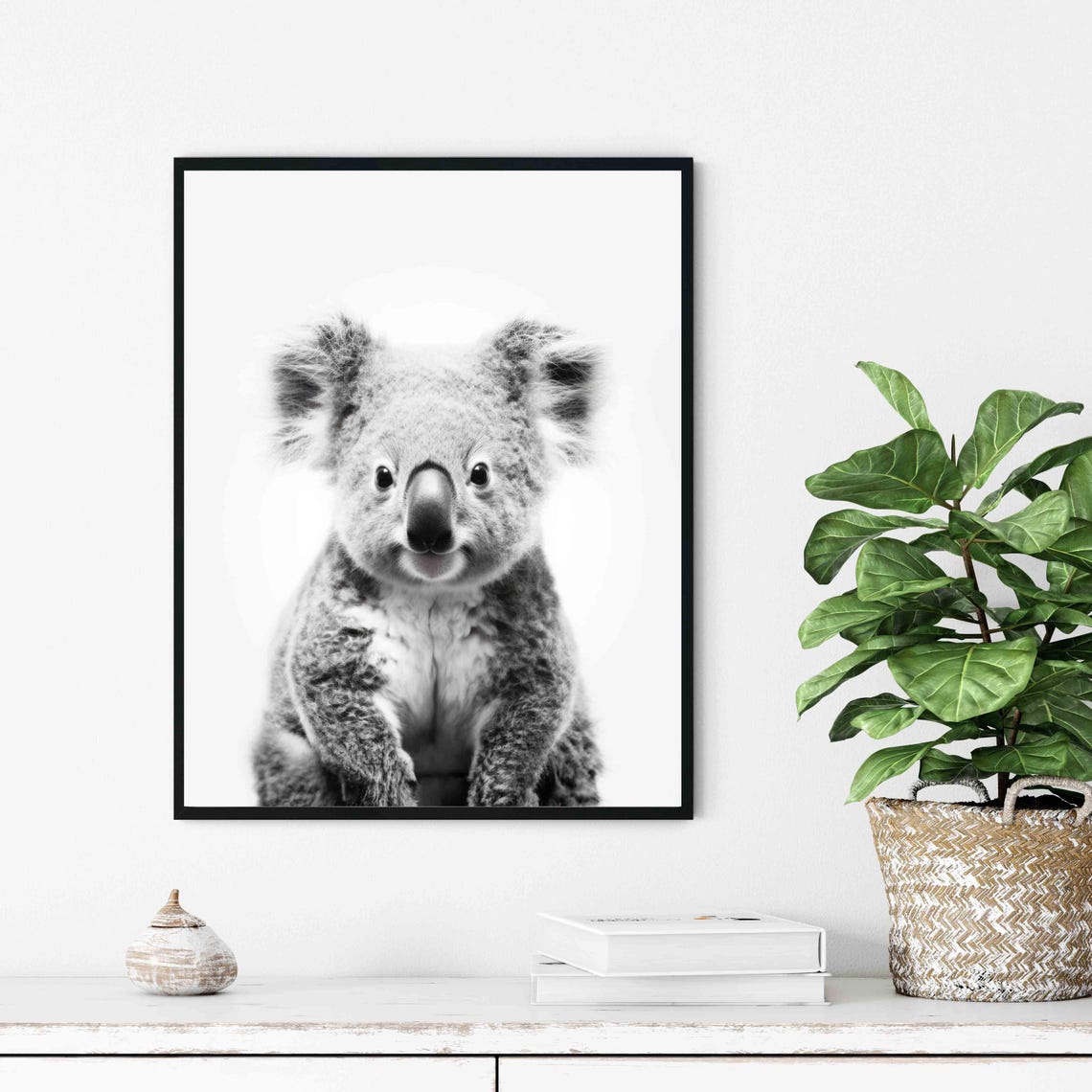 Sweet Koala Face Front View in Black and White Portrait Poster - Image 4