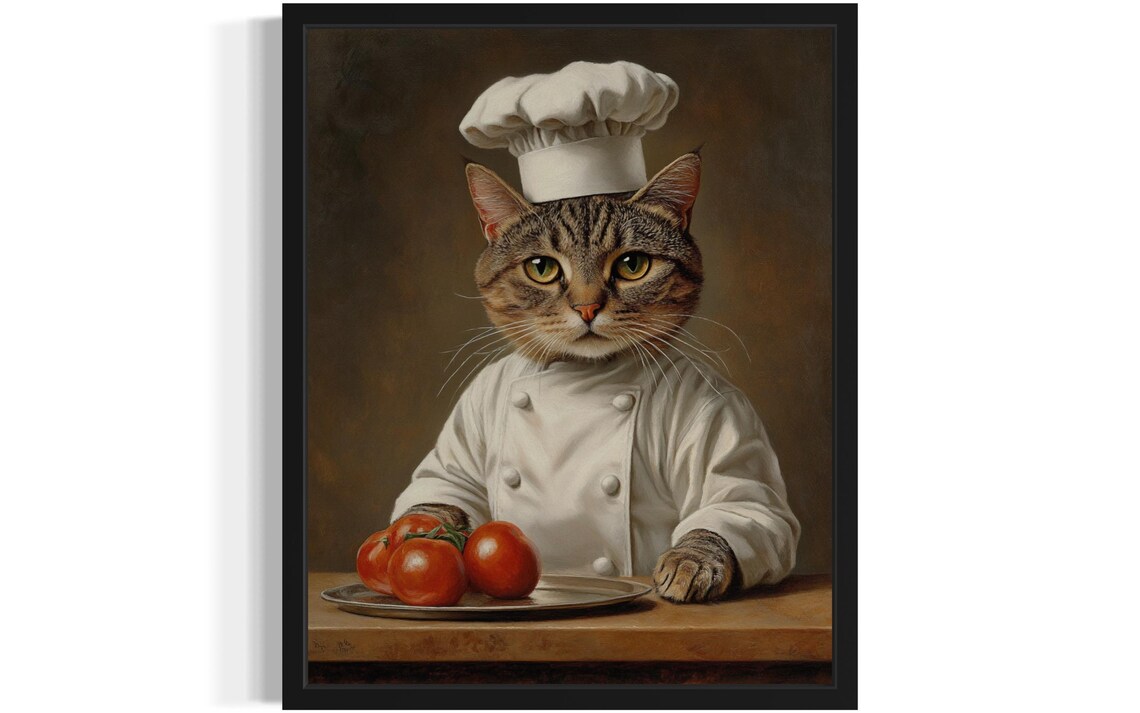 Chef Portrait Cat Art Print, Original Paint Artwork