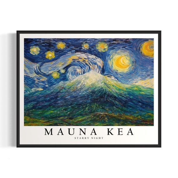 Mauna Kea Starry Night Art Print Van Gogh Style Poster Wall Art Original Painting Decor