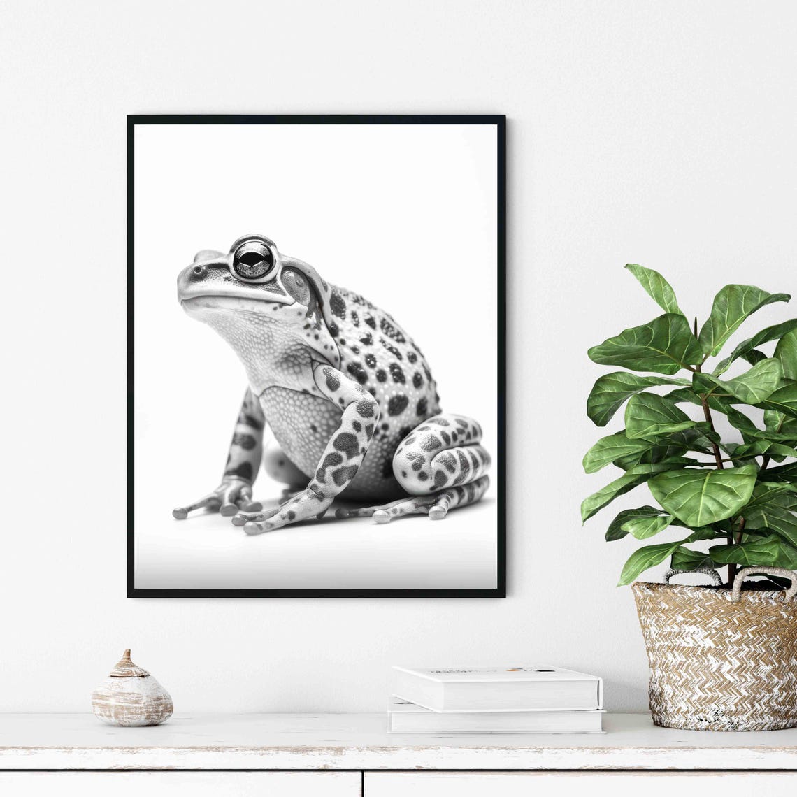 Frog Black and White Spotted Tree Frog Studio Portrait Poster - Image 3