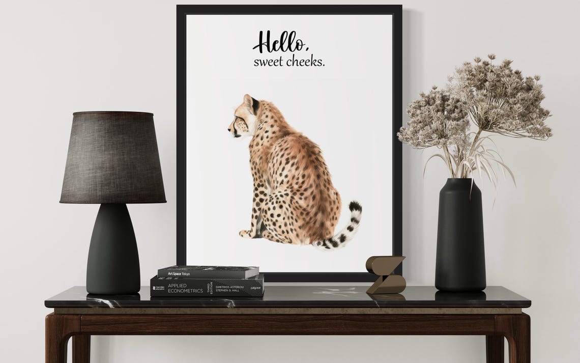 Cheetah Sitting Back View Hello Sweet Cheeks Funny Bathroom Poster - Image 3