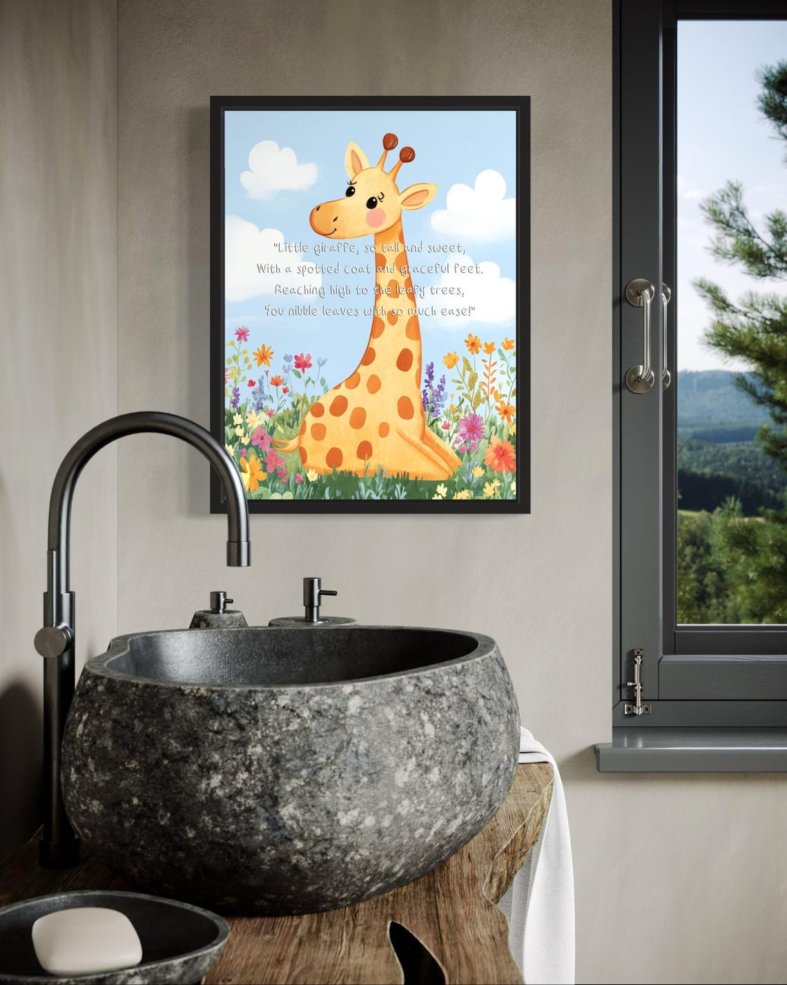 Sweet Baby Giraffe with Its Leafy Trees Poem Nursery Wall Poster - Image 4