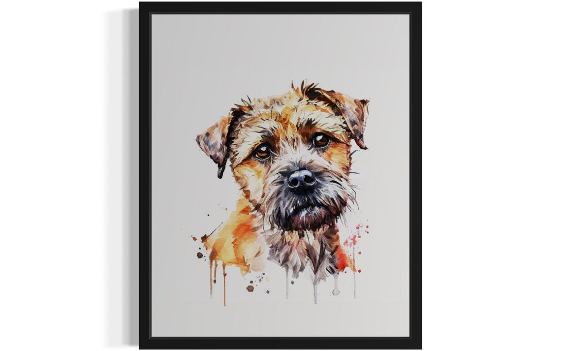 Wiry Border Terrier Puppy Warm Watercolor Splash Portrait Dog Poster