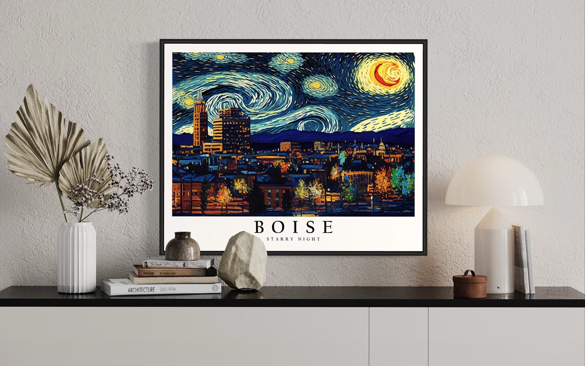 Boise Idaho Downtown Skyline Van Gogh Starry Night City Poster - Image 2