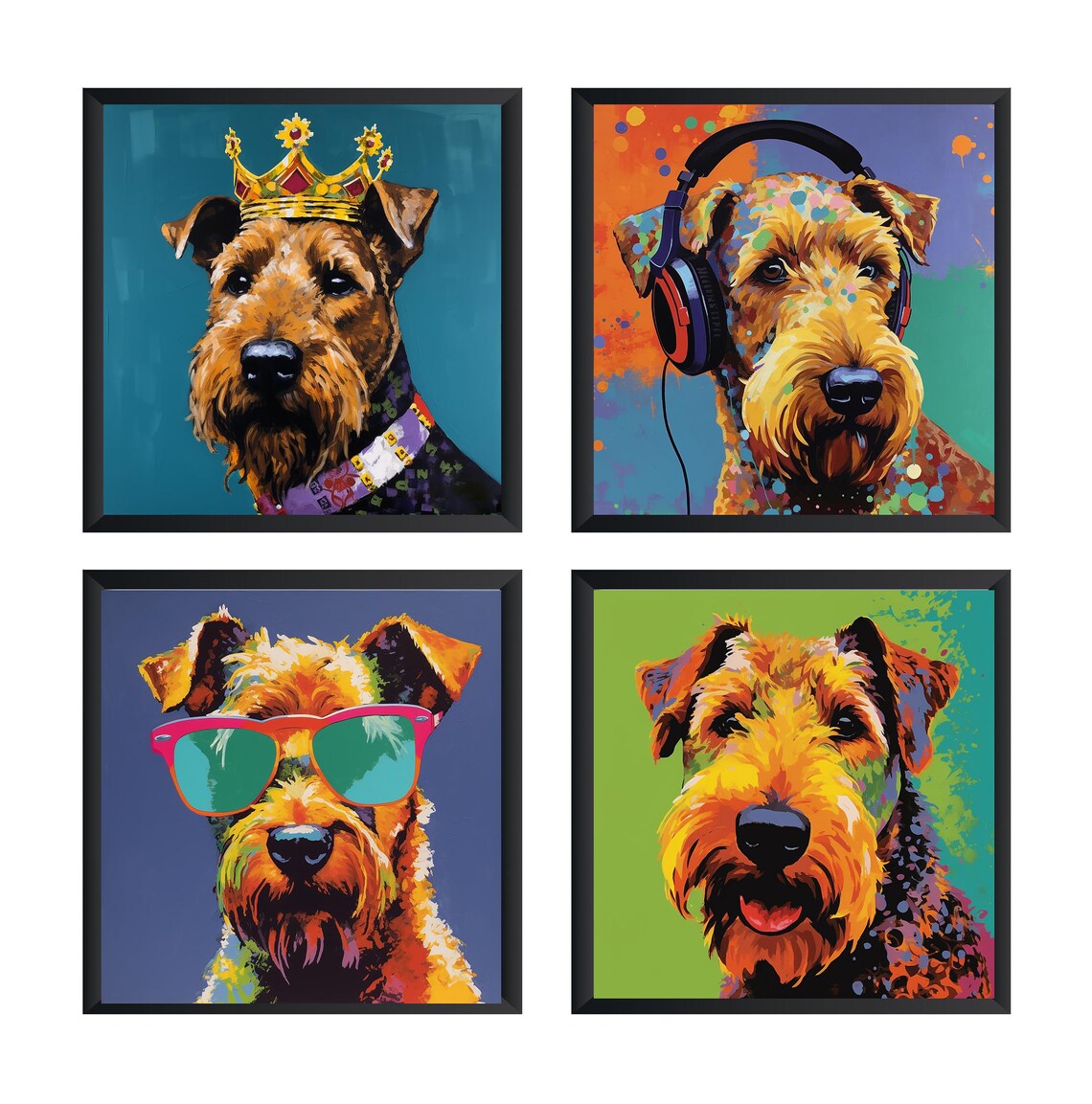 Welsh Terrier Dog Set of 4 Colorful Pop Art Portraits Poster