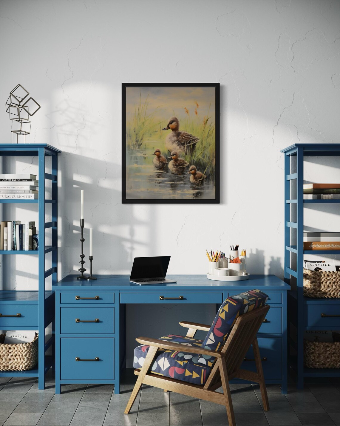 Duck Family with Ducklings Swimming in Marsh Reeds Vintage Poster - Image 4