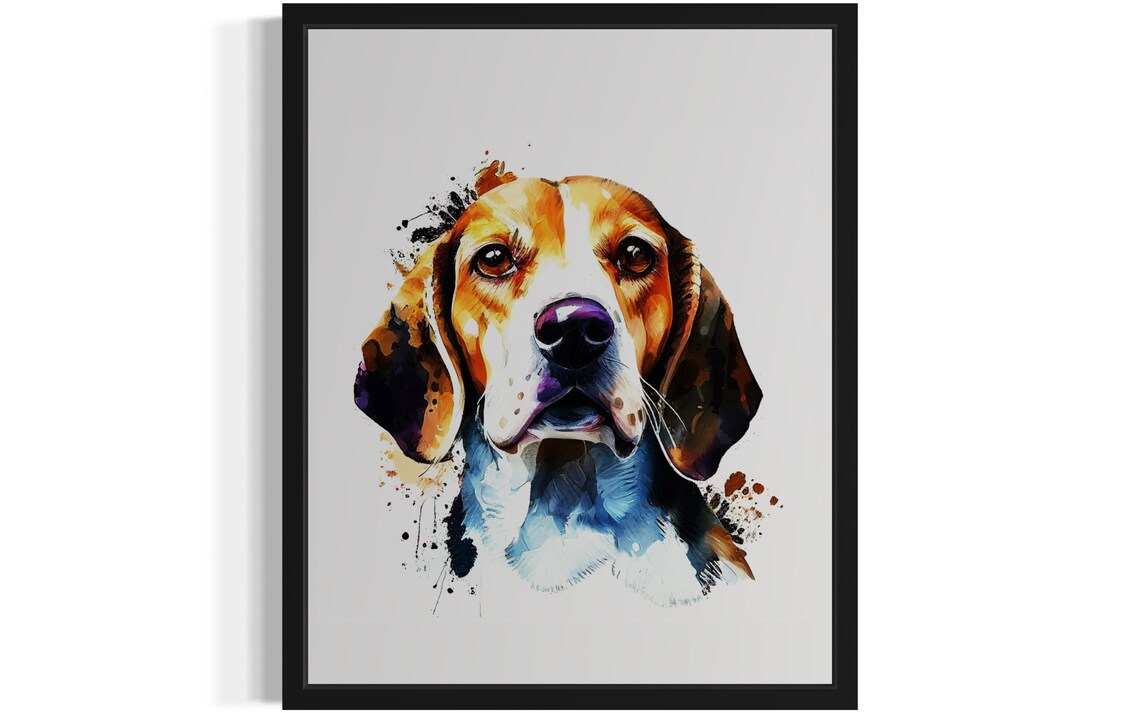 Beagle Dog Portrait With Colorful Watercolor Splashes Art Poster