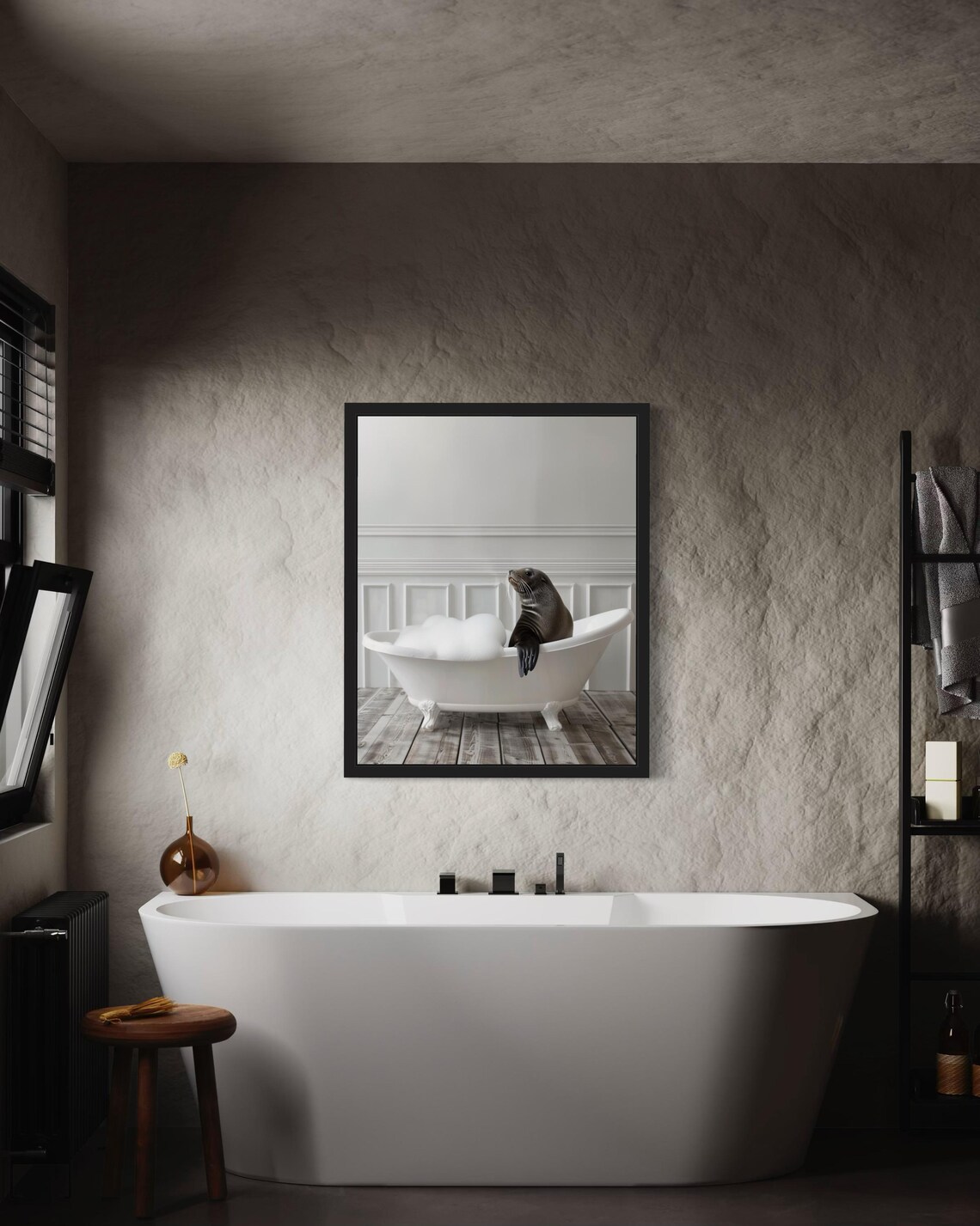 Sea Lion Chilling in a White Clawfoot Bubble Bath Tub Photo Poster - Image 3