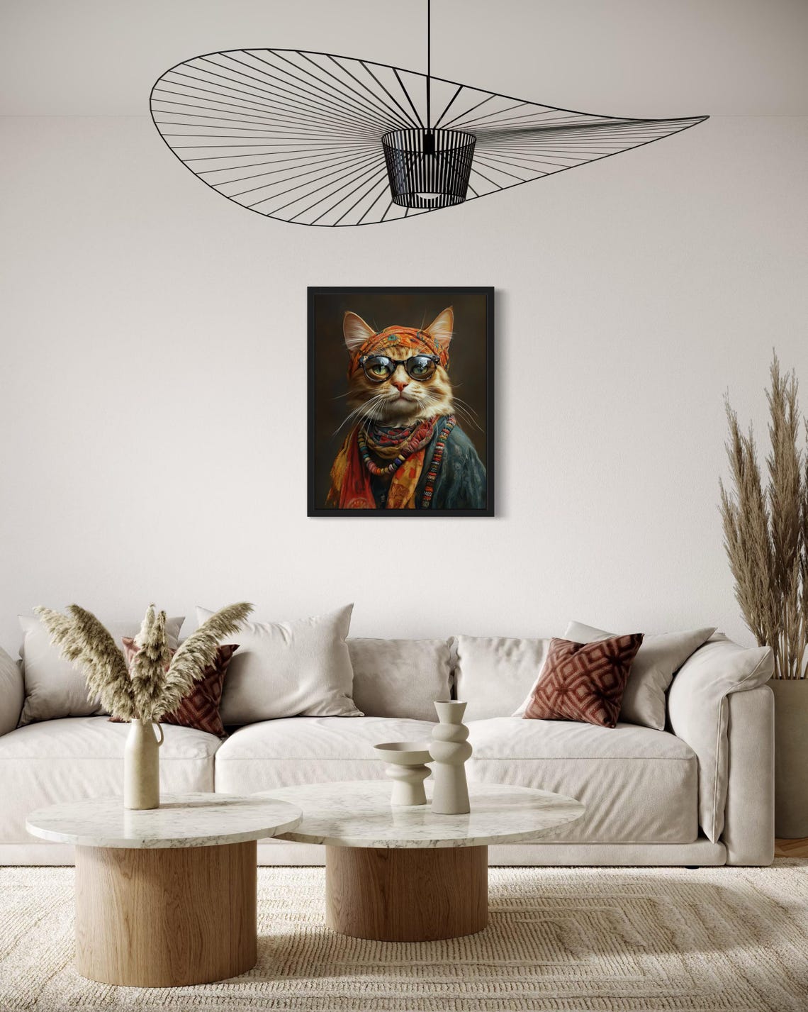 Hippie Cat Portrait With Headscarf Glasses And Beads Art Poster - Image 2