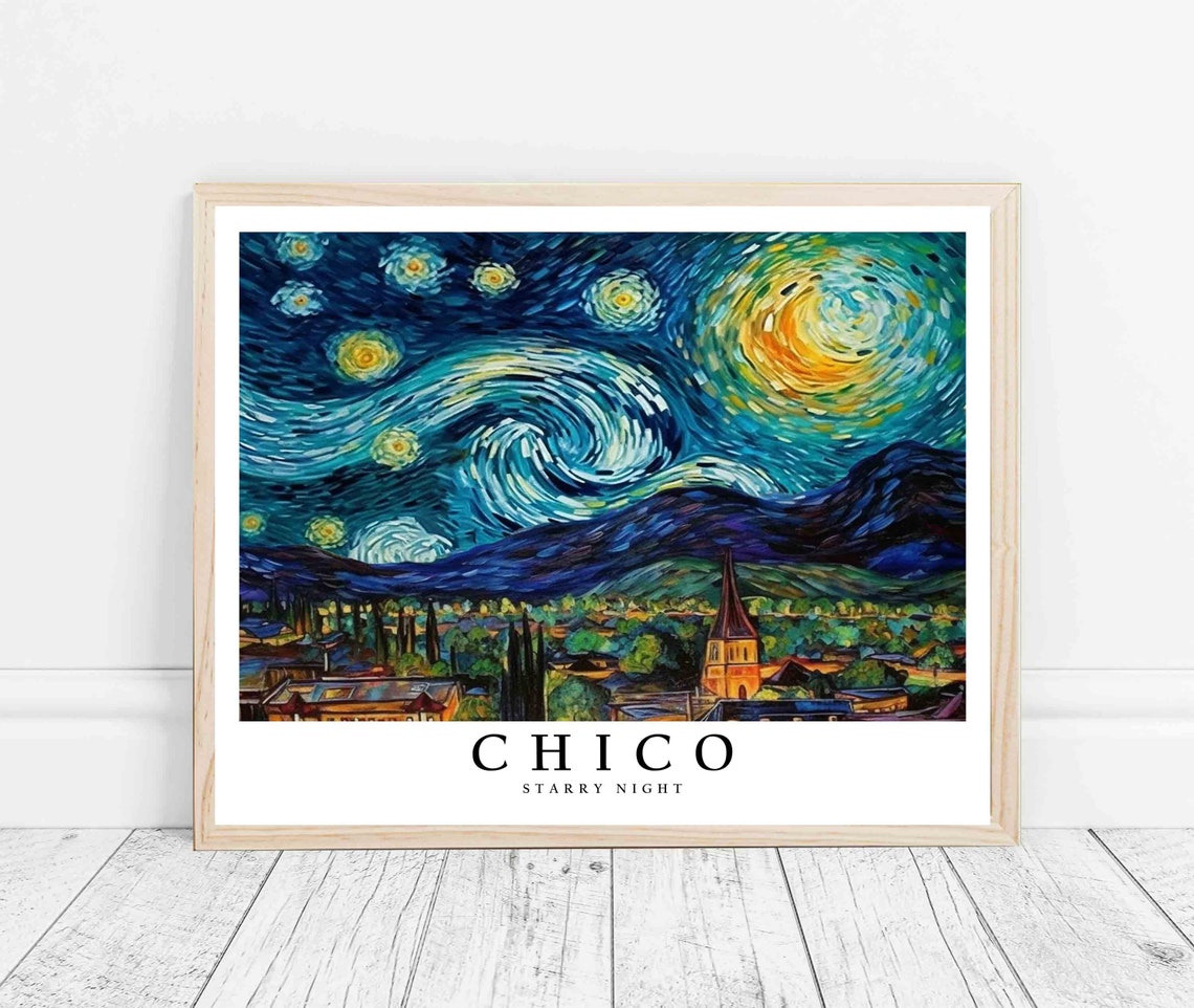 Chico California Starry Night Van Gogh Style Valley Art Poster - Image 3
