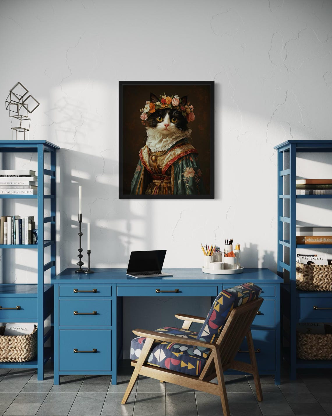 Black And White Cat Greek Goddess Floral Crown Portrait Poster - Image 4