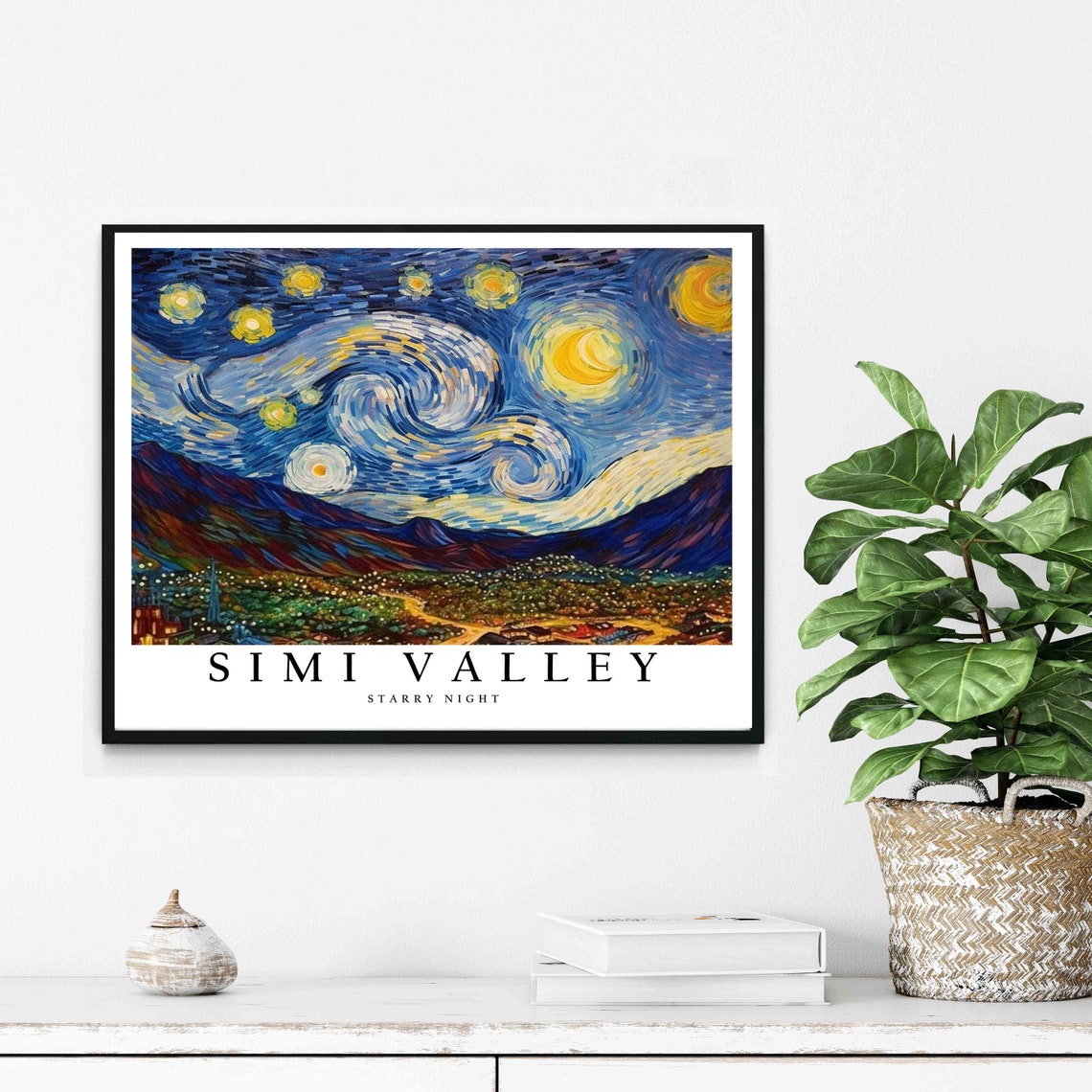 Simi Valley Starry Night Van Gogh Style Town Hills Art Poster - Image 2