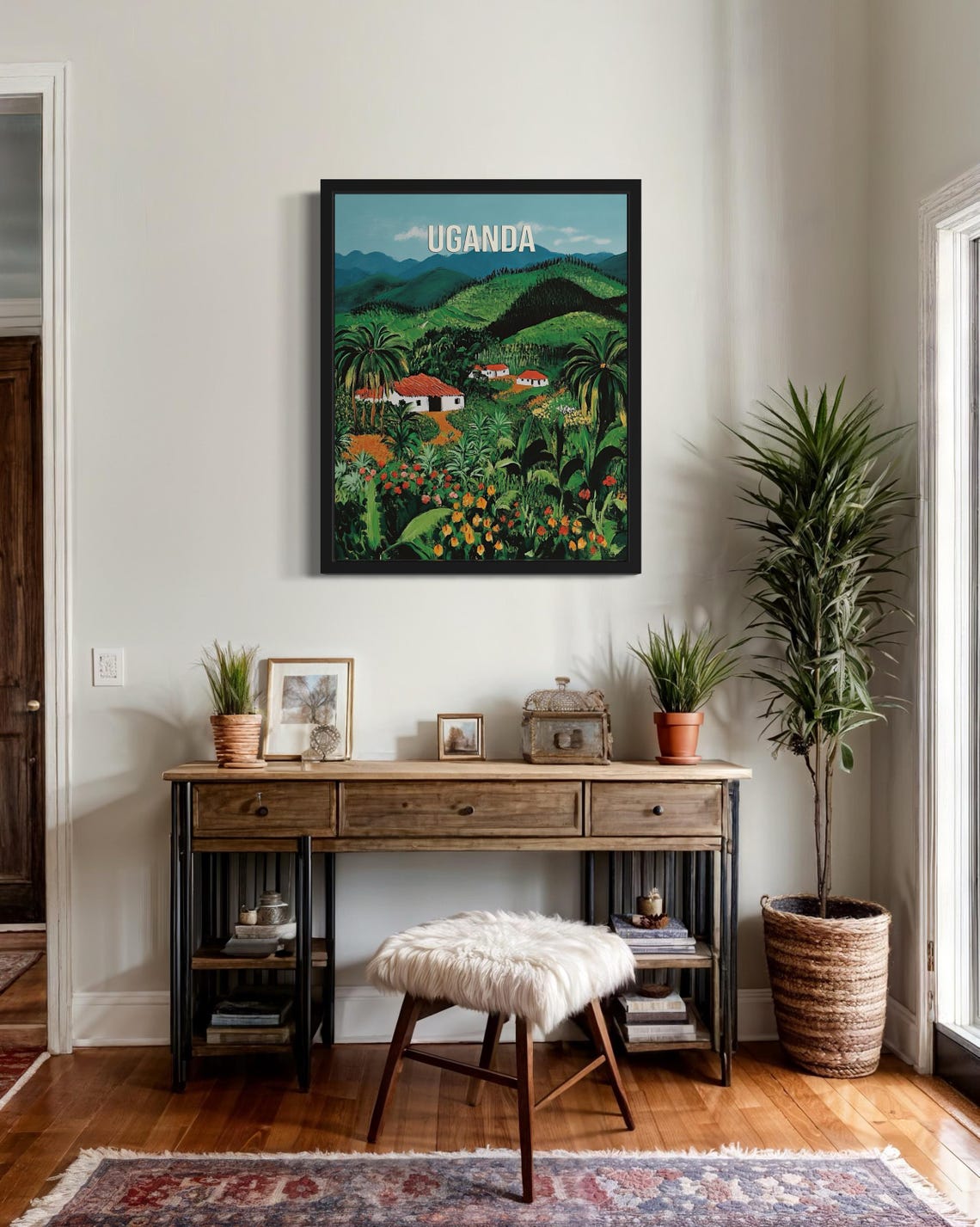 Uganda Green Hills Palm Trees Vintage Travel Poster Artwork Scene - Image 2
