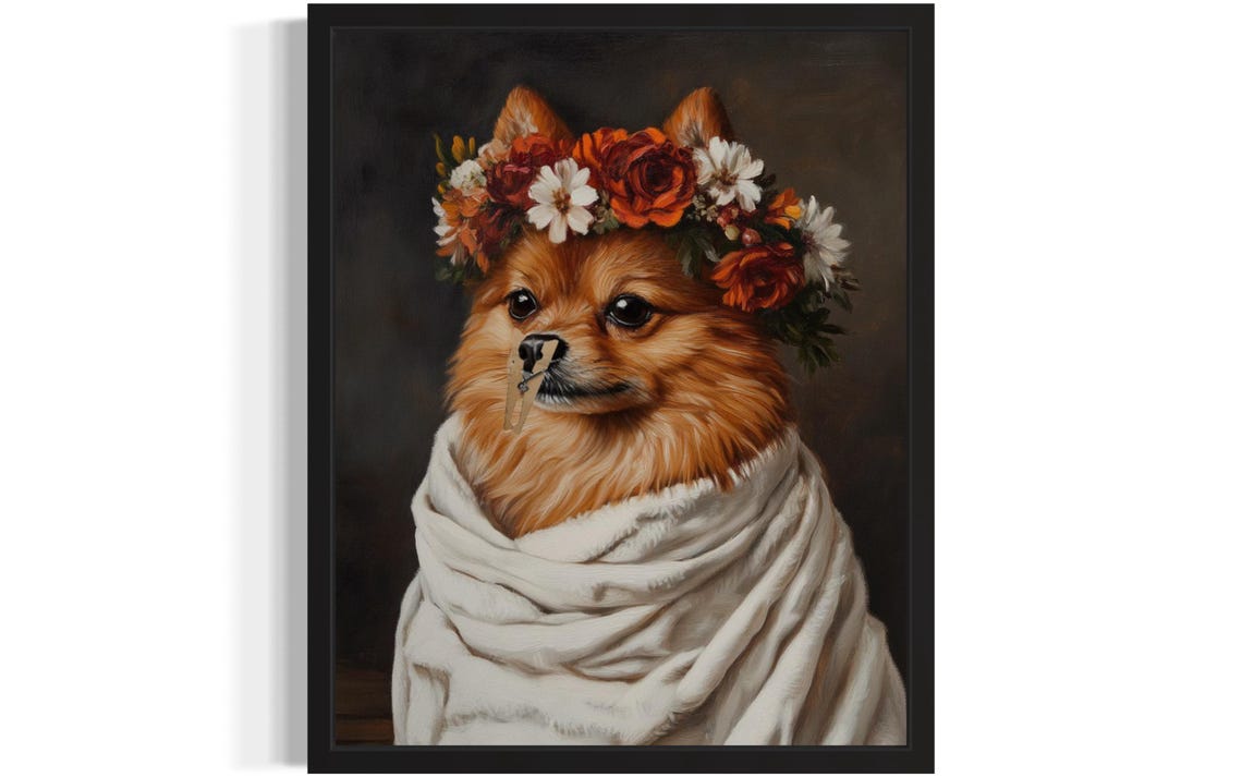 Pomeranian Flower Crown Clothespin Funny Bathroom Art Poster