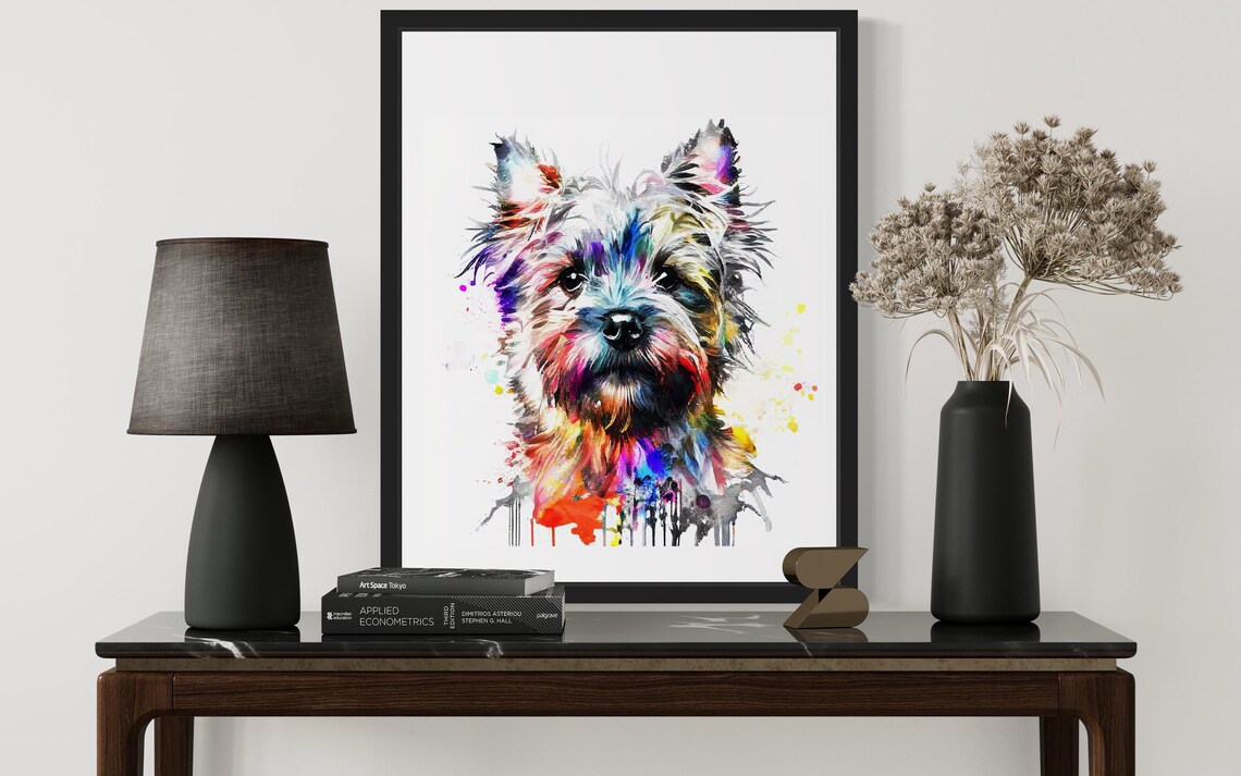 Scruffy Cairn Terrier Colorful Watercolor Splash Portrait Poster - Image 3