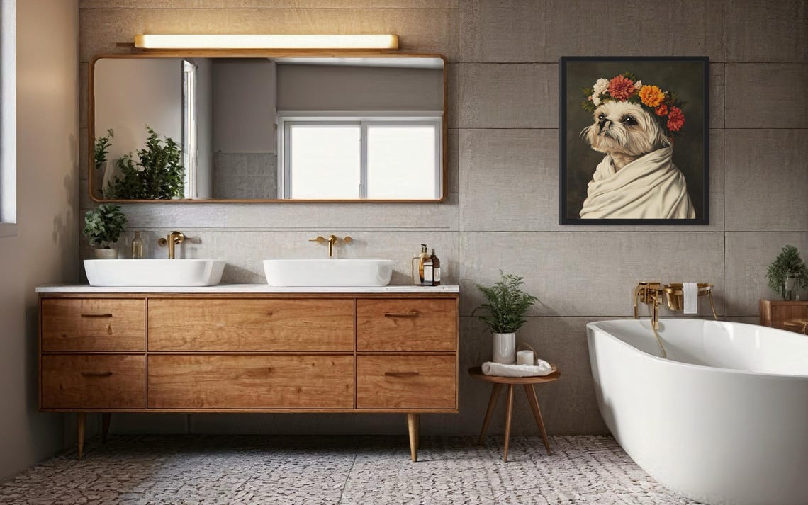 Maltese Dog Flower Crown Clothespin Funny Restroom Art Poster - Image 4